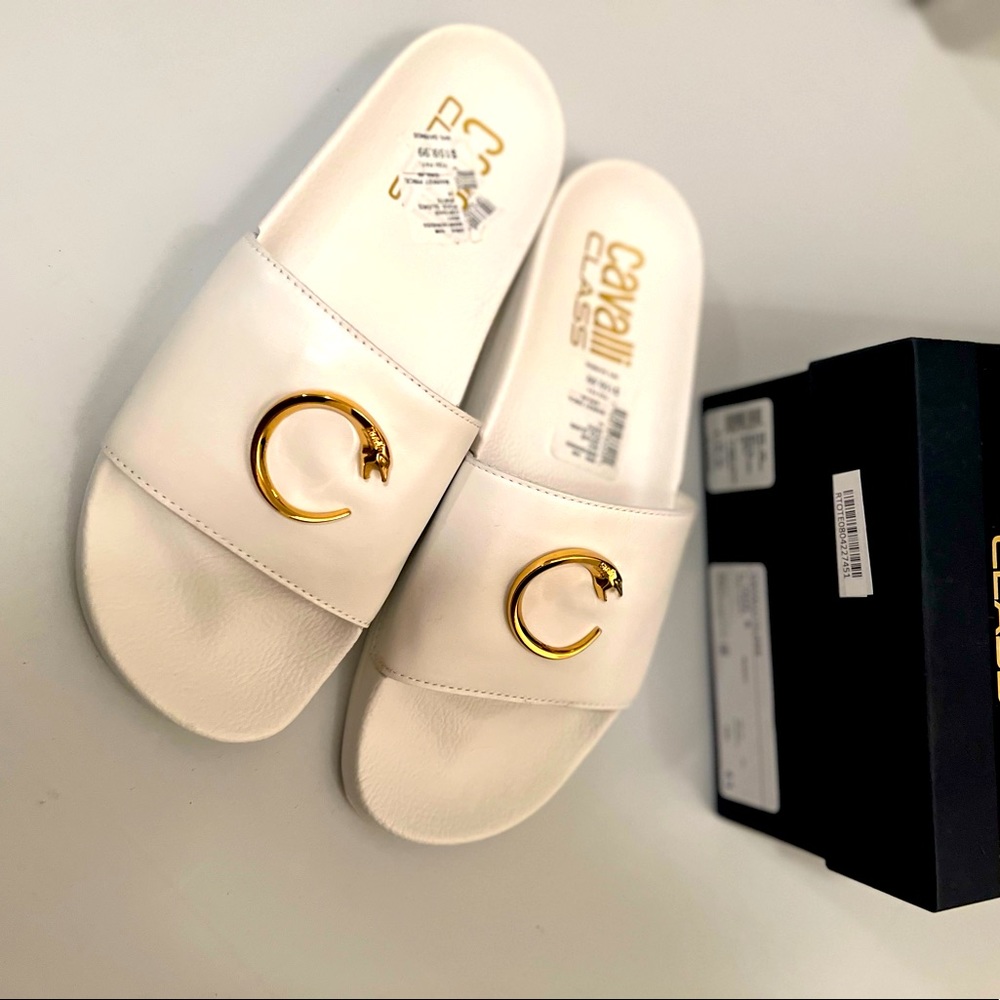 Roberto Cavalli Men’s Slides. Size 10 White